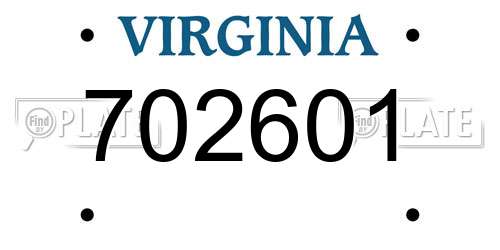 702601 Virginia License Plate