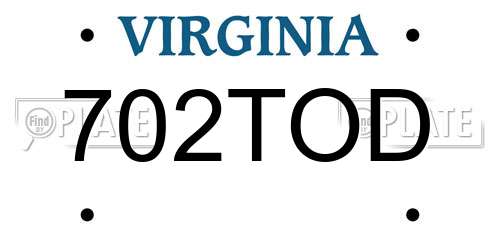 702TOD Virginia License Plate