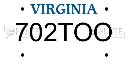702TOO Virginia License Plate