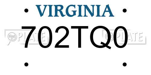 702TQ0 Virginia License Plate