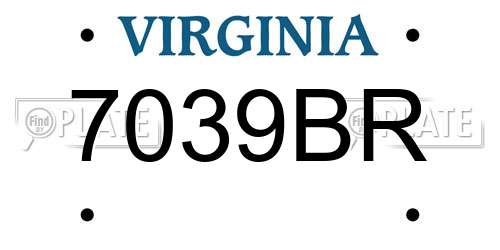 7039BR Virginia License Plate