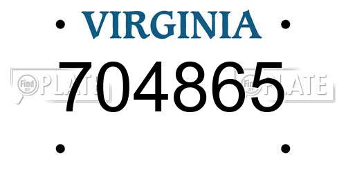 704865 Virginia License Plate