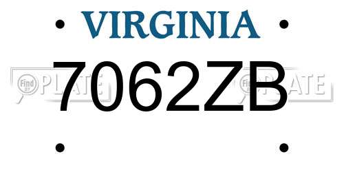 7062ZB Virginia License Plate