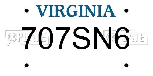 707SN6 Virginia License Plate