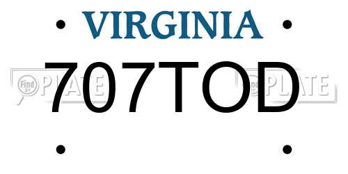 707TOD Virginia License Plate