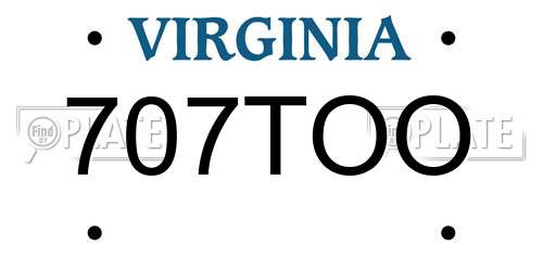707TOO Virginia License Plate