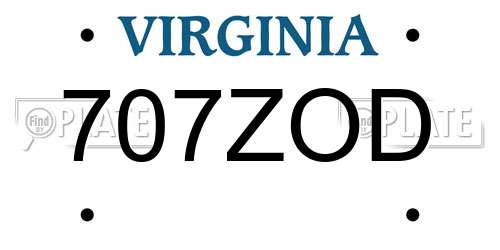 707ZOD Virginia License Plate