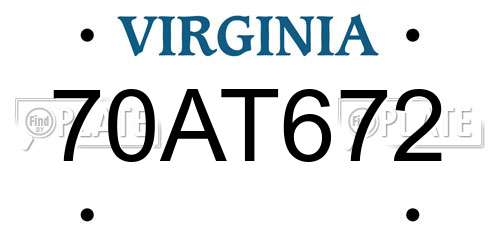 70AT672 Virginia License Plate