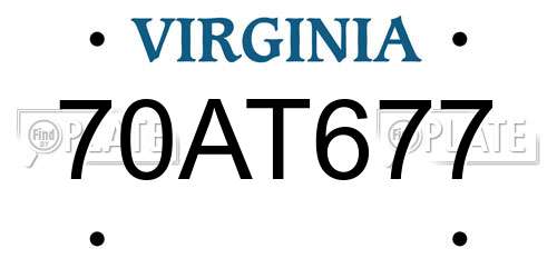 70AT677 Virginia License Plate