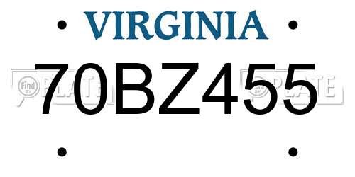 70BZ455 Virginia License Plate