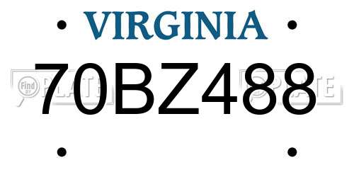 70BZ488 Virginia License Plate