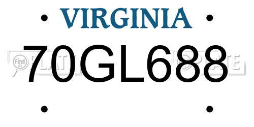 70GL688 Virginia License Plate