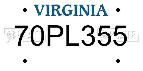70PL355 Virginia License Plate