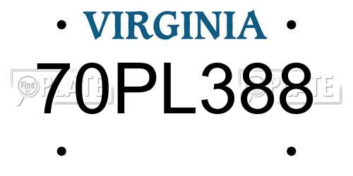 70PL388 Virginia License Plate