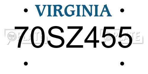 70SZ455 Virginia License Plate