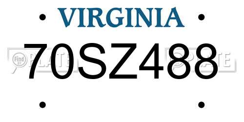 70SZ488 Virginia License Plate