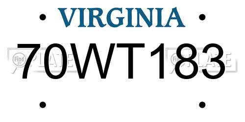 70WT183 Virginia License Plate