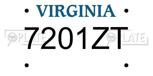 7201ZT Virginia License Plate