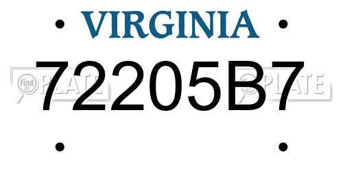 72205B7 Virginia License Plate