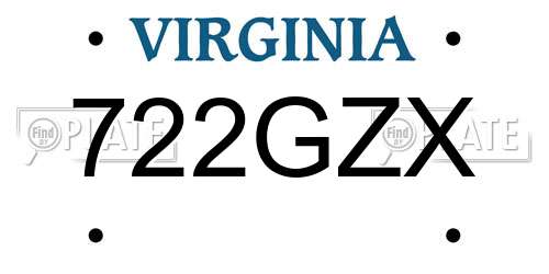 722GZX Virginia License Plate