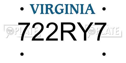 722RY7 Virginia License Plate