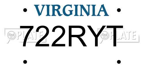 722RYT Virginia License Plate
