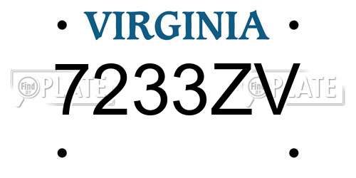 7233ZV Virginia License Plate