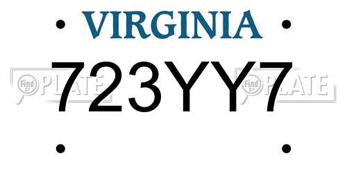 723YY7 Virginia License Plate