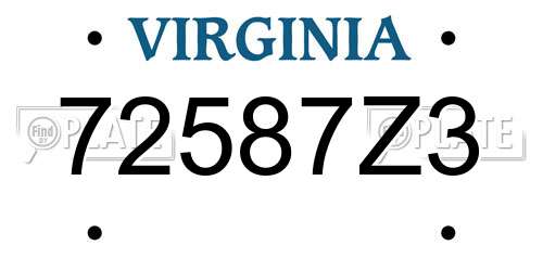 72587Z3 Virginia License Plate