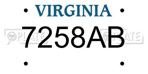 7258AB Virginia License Plate