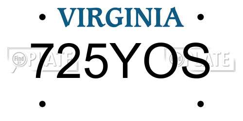 725YOS Virginia License Plate