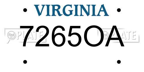 7265OA Virginia License Plate