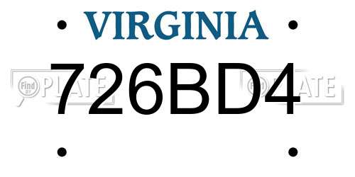 726BD4 Virginia License Plate