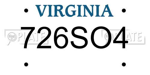 726SO4 Virginia License Plate