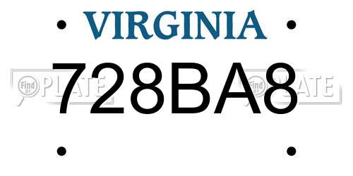 728BA8 Virginia License Plate