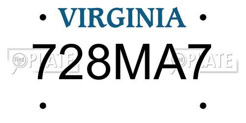 728MA7 Virginia License Plate