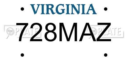 728MAZ Virginia License Plate