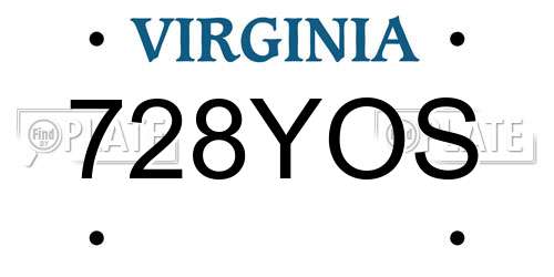 728YOS Virginia License Plate