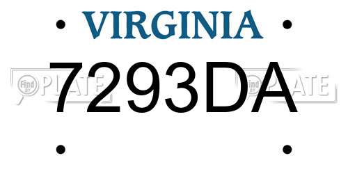 7293DA Virginia License Plate