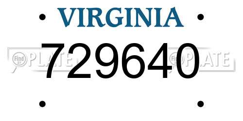 729640 Virginia License Plate