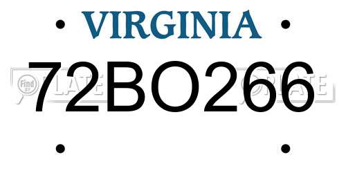 72BO266 Virginia License Plate