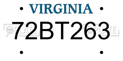 72BT263 Virginia License Plate