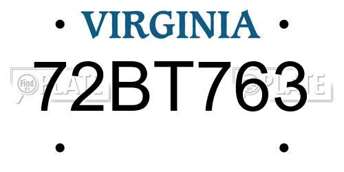 72BT763 Virginia License Plate