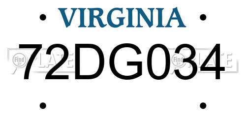72DG034 Virginia License Plate