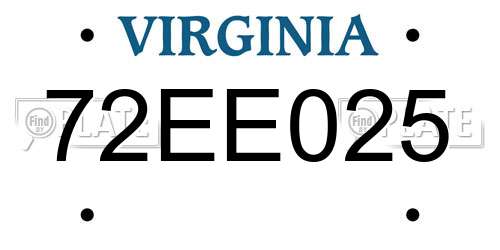 72EE025 Virginia License Plate