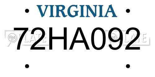 72HA092 Virginia License Plate