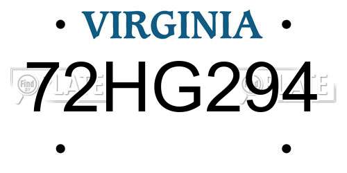 72HG294 Virginia License Plate