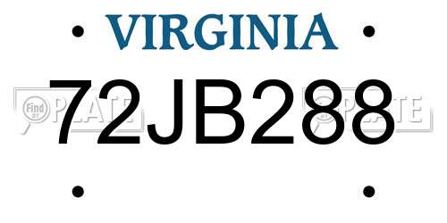 72JB288 Virginia License Plate