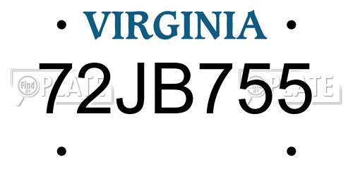 72JB755 Virginia License Plate