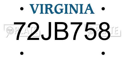 72JB758 Virginia License Plate